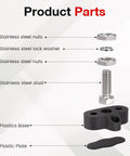 Beefy M10 3/8 Single Stud Terminal Block parts diagram with stainless steel nuts, lock washer, stud, and plastic base.