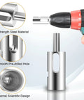 11 Gauge Chain Link Fence Twist Tie Tool Stainless Steel EZ Tool For Keyless Drills shown attached to a drill with close-ups of design features.