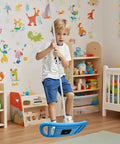 Child on a Three In One Kids Swing Set With Disc Seat Climbing Rope Pull Up Bar And Balance Board For Indoor Playroom Use