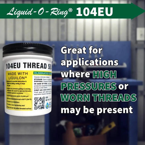 Container of 104EU Big Ol Thread Sealant For Large Threaded Connections Safe On Plastic And Metal High Pressure Water Repellent Sealant Made In The USA 5 Oz Brush Top Can.