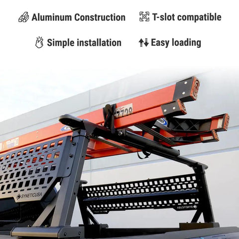 Built Tough 23.5 Inch Powder Coated Aluminum Ladder Roller With T Slot Compatibility For Roof Racks And Pickup Trucks providing easy loading of ladders.