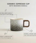 Premium Durable Ceramic Espresso Cup With Wooden Handle 1.7 Oz Demitasse showcasing natural wood handle and textured body.