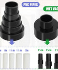 AC Drain Line Vacuum Adapter Kit Pro Grade For PVC Pipe From Three Quarter Inch To Two Inch And Vacuum Hose Sizes One And A Quarter Inch One And Seven Eighths Inch And Two And A Half Inch connectors