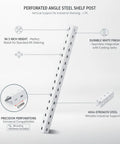 Heavy Duty Perforated Angle Steel Shelf Post 94.5 Inch White Upright For Industrial Shelving Replacement And Height Expansion
