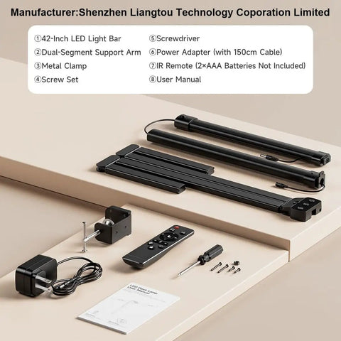Clip On Desk Lamp With Clamp 360 Degree Swing Arm Gooseneck Task Light components laid out, including metal clamp and remote.