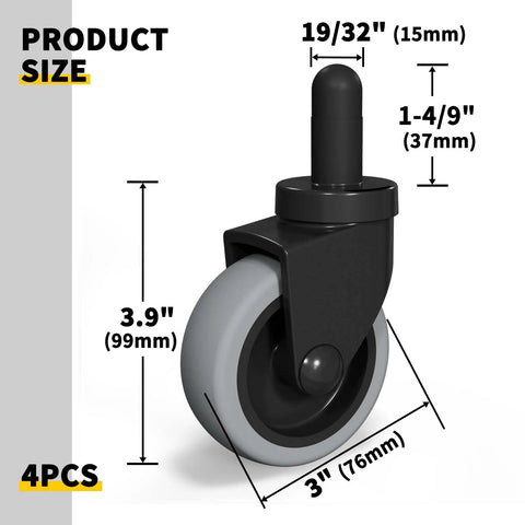 Three Inch Mop Bucket Wheels Replacement Non Marking Thermoplastic Rubber Casters For Rubbermaid WaveBrake Mop Buckets size details