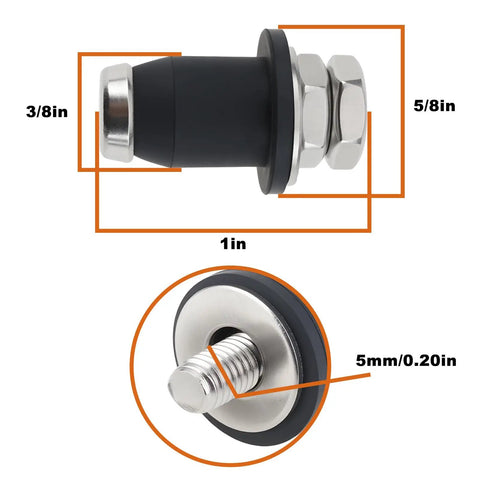 4 Pack RV Water Tank Level Sensors With 5mm Screw In Probes, 5/8x1x3/8 Inch Quick Install dimensions and probe detail view