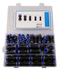 Kickstart Your Workshop With This 50PC Straight Pneumatic Connector Kit Featuring Push-in Quick Release Hose Fittings For A Smooth Setup On 4Mm 6Mm 8Mm 10Mm And 12Mm Air Line Tubing Without Any Sealing Mess To Keep You Rolling, 50 black plastic connectors in case