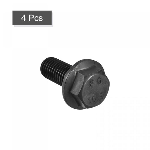 Heavy Duty M14X35mm Hex Flange Bolts 10.9 Grade Carbon Steel Screws Black Oxide 4 Pack with hex head and threaded shaft.