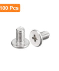 Premium 304 Stainless Steel M3 X 5mm Phillips Drive Machine Screws 100 Pack Flat Round Head Fasteners close-up view.