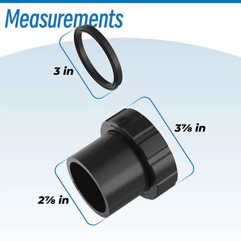 Pump Union Connection Kit for Hayward TriStar NorthStar EcoStar includes 3-inch O-ring and 3 1/8-inch CPVC adapter.