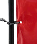 Close-up of fastening detail on Hardcore Three Panel Red Flame Resistant Vinyl Welding Curtain with Heavy Duty Steel Frame.