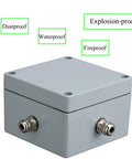 Industrial explosion-proof junction box with waterproof and fireproof features, ideal for harsh environments, 120x120x80mm aluminum enclosure.
