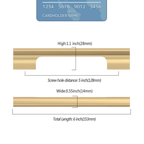 Dimensions of Champagne Bronze Cabinet Pulls 5 Inch Center To Center, showing overall and detailed measurements.