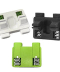Assortment of nonslip adjustable soldering aid clamp fixtures for precise wire welding, shown in white, black, green.