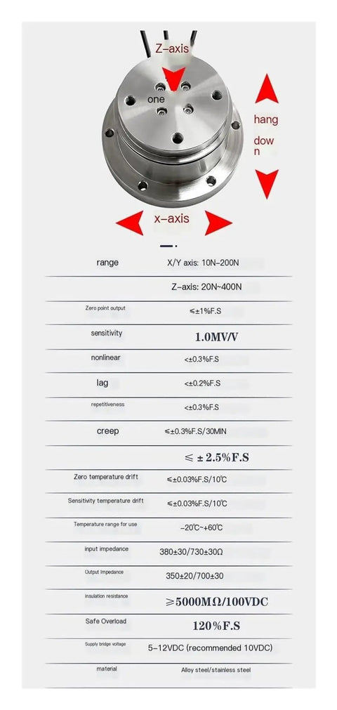 Three Axis Force Sensor For Multi Directional Force And Torque Measurement, Space Saving Compact Load Cell With XY Axis 10N And Z Axis 20N