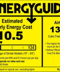 EnergyGuide label showing estimated yearly energy cost of $10.5, airflow of 1390 CFM, and energy use of 38 watts.