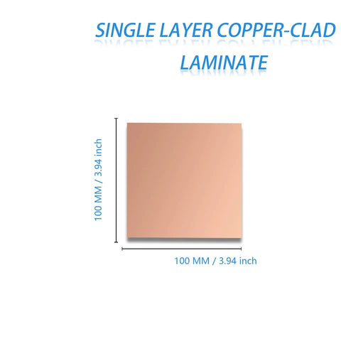 Single Sided FR-4 Copper Clad PCB Laminate for DIY etching and prototyping, 100x100mm, 1.5mm thick, front copper back FR-4 board.