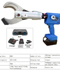 Cordless Electric Cable Cutter With Ratchet Action, 30mm To 65mm Wire Cutting Tool With 80kN Hydraulic Power displayed with accessories