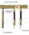 Templar Sir Knight Ceremonial Sword Belt And Buckle In Black And Gold With Lace Adjustable featuring gold buckle detail