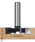 Front view of Four Wing CNC Spoilboard Surfacing Router Bit With Half Inch Shank, Two Inch Cut Diameter, Anti Kickback Design