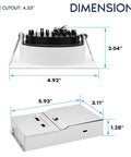 Image showing dimensions of Real Deal 4 Inch Canless Recessed LED Lights Featuring Quick Dial 5 Cct Color and Heavy Duty Brackets.