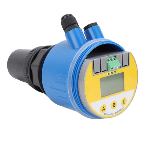 Ultrasonic Water Level Sensor With LCD Display, 4-20mA Output, DC24V, 0-10m Range, Blue Housing, Built For Water And Sewage Processing