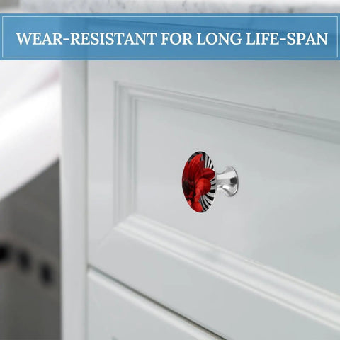 Round Red Flower Cabinet Knobs With Screws For Kitchen And Bathroom Durable Stainless Steel And Aluminum Hardware Easy Install Sweet Vibrant Color That Will Not Fade on white cabinet door
