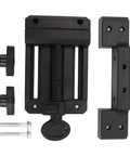 Straight Shooter Cabinet Door Alignment Jig And Quick Draw Hang Mounting Fixture includes T-arm mount, bolts, and brackets for easy installation.