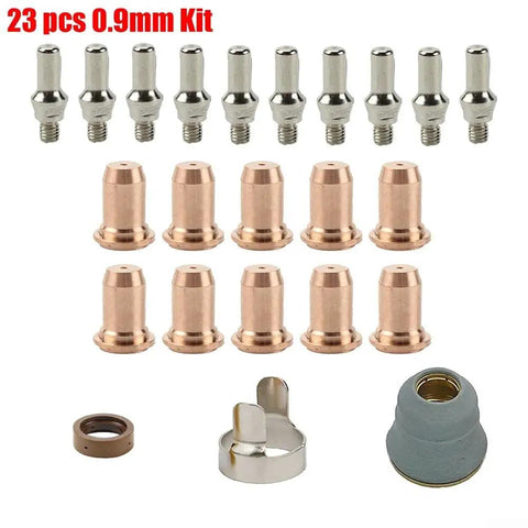 Plasma Cutter Consumables Kit For CUT60 Torch Replacement Includes Electrode Tip Nozzle Shield Cap Swirl Ring 23 Piece 0.9mm Set
