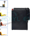 Top Tier 24 Volt 20 Ah Lithium Pallet Truck Battery With Solid Safety Bms Power For Electric Forklift Stackers and Heavy Duty Warehouse Moving Jobs, black battery with pallet trucks.