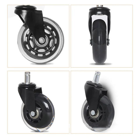 5pcs Inch Universal Wheel PU Metal Caster Smooth Silent close-up view of black caster wheel with transparent PU material