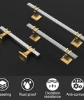 12 Pack Two Tone Cabinet Pulls With 3 Inch Hole Centers Brushed Nickel And Gold Zinc Alloy Square Tube Handles, hardware features.
