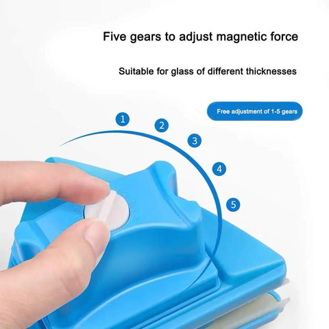Top Shelf Double Sided Magnetic Window Cleaner With Adjustable Magnet Strength Five Gear Glass Wiper Tool For High Rise Apartments And Thick Double Glazed Homes showing gear adjustment feature for magnetic strength.