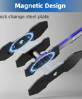 360 Degree Adjustable Brake Caliper Piston Compressor Tool with extra large steel plates and hooks, showing magnetic design.