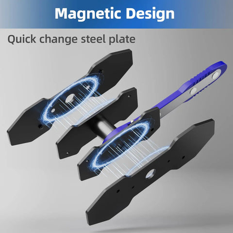 360 Degree Adjustable Brake Caliper Piston Compressor Tool with extra large steel plates and hooks, showing magnetic design.
