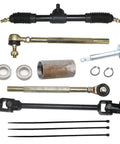 Go Kart Steering Rack Pinion Kit With Adjustable Rack Shaft And Tie Rods For 110cc To 150cc Go Karts Golf Carts Buggy And UTVs Replacement Gear Heavy Duty displayed with components