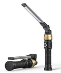 Rechargeable Magnetic Work Light, 5000mAh Battery, 360 Rotating Foldable LED Flashlight, 1200 Lumens shown in two positions