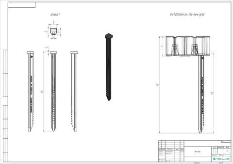 Diagram of multipurpose outdoor anchors 8 inch length with chiseled end for grass and gravel grids metal fence installations.