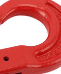 Close-up of red G80 Alloy Steel Clevis Slip Hook With Locking Pin, Heavy Duty 3.15 Ton Load Limit Safety Chain Hook for winches.