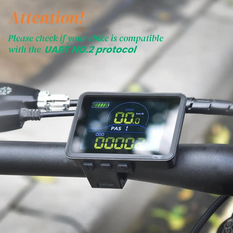 Powerful Ebike Display With UART No 2 Protocol 24V-60V LCD Colorful Left-Side Cycling Computer For Real Time Speed Distance Battery And Ride Data P5C 5-Pin Connector ABS Housing Slick Easy Install
