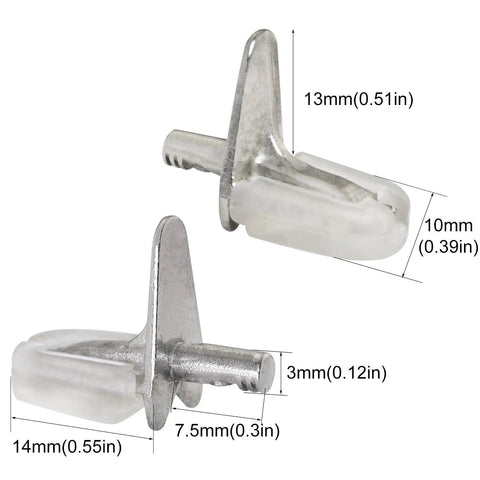 Super Sturdy 30 Pack Cabinet Shelf Support Pegs 3mm Adjustable Shelving Brackets showing detailed dimensions and design.
