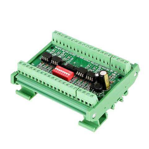Eight Channel NPN And PNP To NPN Logic Level Converter Module For 5V And 24V Signals in green casing with connectors