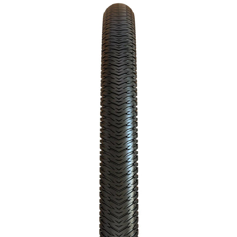 Front view of Drop The Hammer DTH Grooved Slick BMX Tire 26x2.15 Single Compound For Dirt Jumping Pump Tracks Street Riding Dry Grip Fast Roll.