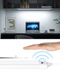 Plug In 24 Inch Under Cabinet Light Bar With Wave Sensor under shelf, touchless dimming, 1400 lumen LED strip, color tunable, white panel