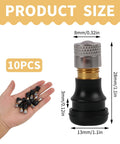 Product size chart showing Tubeless Tire Valve Stems For Electric Scooters Ten Pack with dimensions and 10 tubes in hand.