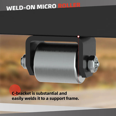 Two Pack Trailer Roller Wheel 2 Inch Weld On Heavy Duty Steel Caster With Grease Fitting For RV Trailers Motorhomes And Fifth Wheels Built Tough For Smooth Roll And Underbody Protection, showing roller with C-bracket.