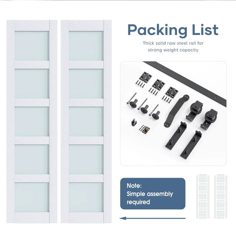 42X84 Double Bifold Sliding Barn Door With Heavy Duty Hardware Kit Solid Mdf Build And Waterproof Pvc Trim showing packing list with components.