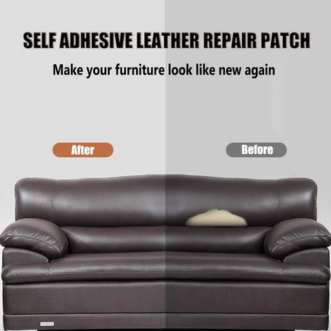 Texture Leather Repair Patch Kit For Car Seats, Sofas, Boats, Chairs And Handbags, Easy No Sweat Quick Fix For Leather Rips shown on sofa.