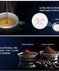 Image showing espresso being brewed with ultra-fine filter and coffee powder options for Semi Automatic Espresso Machine With 15 Bar Pressure, Fast Heating, Milk Frother Wand, 1.4L Water Tank, Red Coffee Maker For Espresso, Cappuccino, And Latte Macchiato, Safe Temperature Control.
